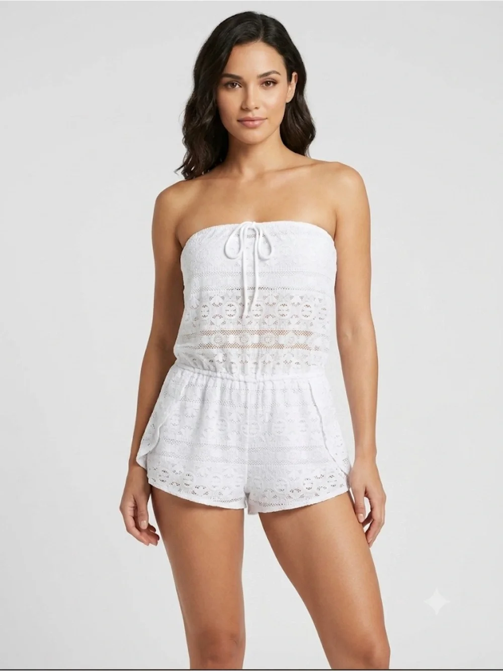 Victoria's Secret White Strapless Crochet Romper Cover-Up